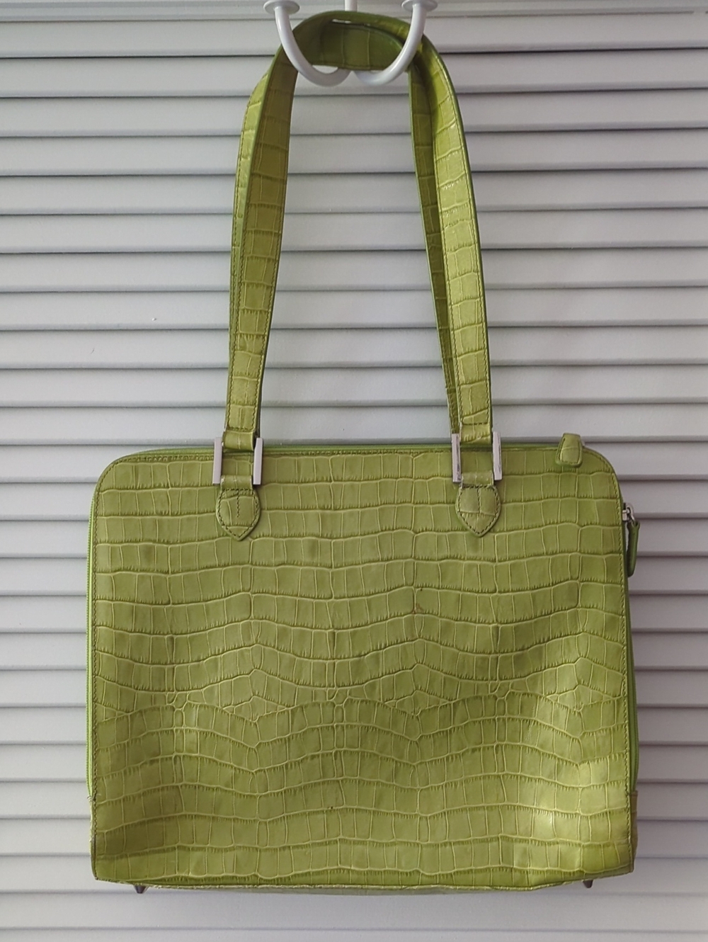 Vintage Karen Callan Designs Croc-Embossed Shoulder Bag Lime Chartreuse Green